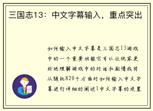三国志13：中文字幕输入，重点突出